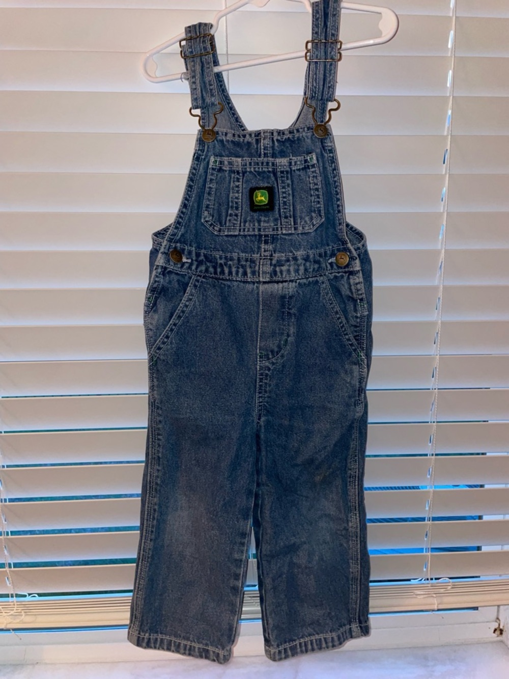 John Deere Dark Blue Denim Overalls with Green Logo Patch